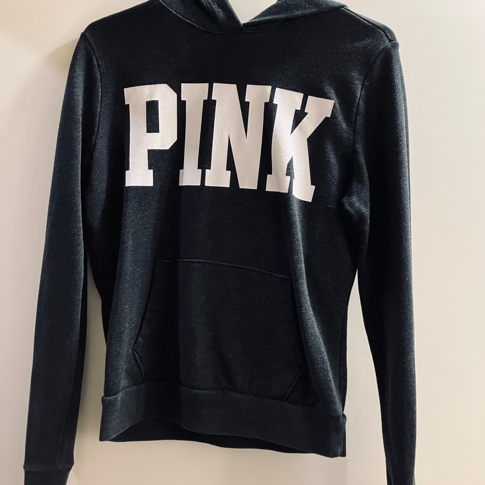 PINK Victoria's Secret Black Hoodie with White Logo